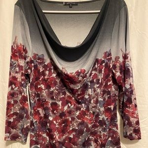 Gray Shirt with Purple Flowers Shirt By Anne Klein